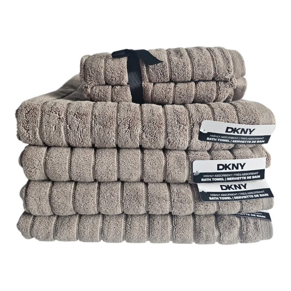 DKNY Luxury Textured Bath Towel Set Neutral taupe/beige New